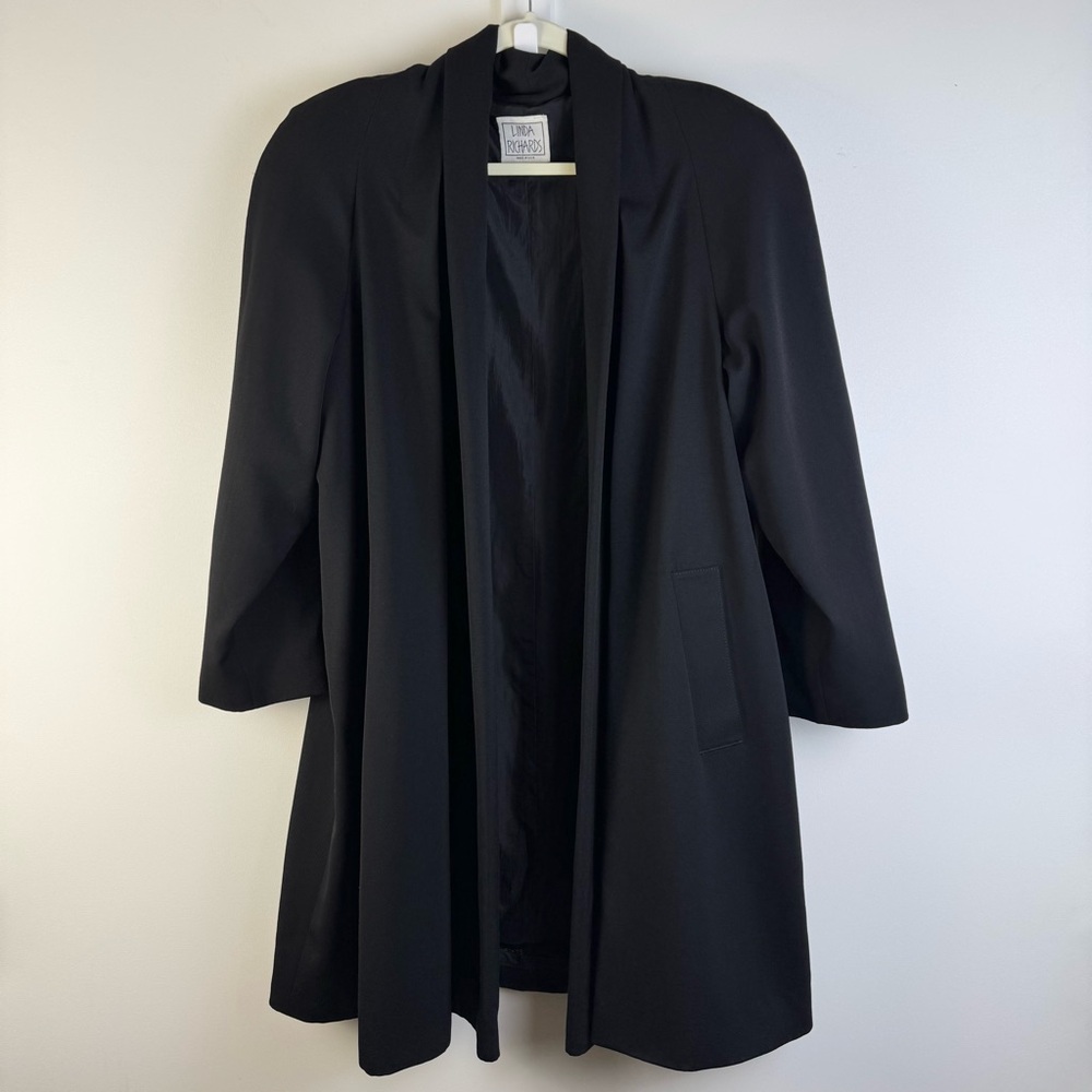 Linda Richards Vintage 80s 90s Wool Black Long Blazer Coat Jacket Sz 6 USA Made
